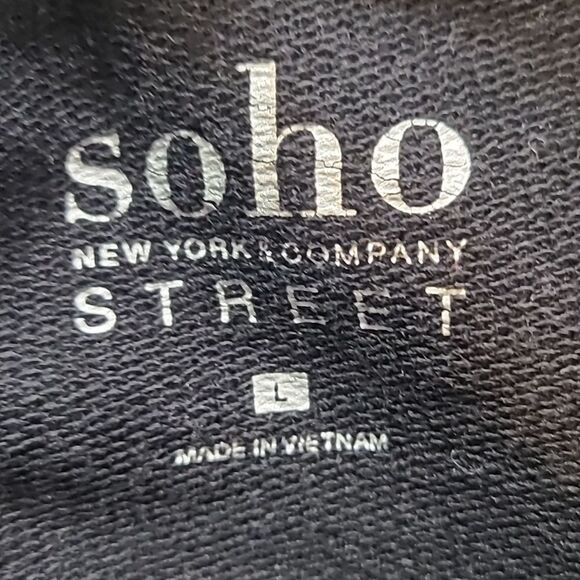 Soho Black Sweatshirt Dress with Pockets & Drawstring Hoodie, Size Large - Picture 10 of 11